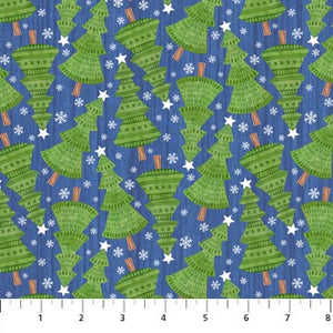 Fabric, Holiday Bearly Xmas Trees 22809-44 Dark Blue