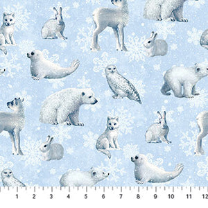 Fabric, Christmas Father Christmas Light Blue Arctic Animals 24694-42