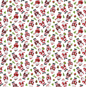 Fabric, Santa's Tree Farm White Multi Tossed Santa 24733-10