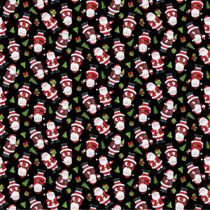 Fabric, Santa's Tree Farm, Black Multi Tossed Santa 24733-99