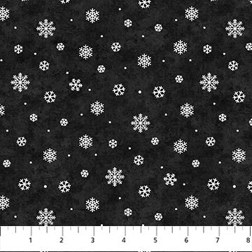 Fabric, Christmas, Golden Christmas: Black with White Snowflakes  25301-99