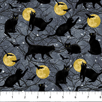 Fabric, Hocus Pocus, Gray Multi Cats   25447-96