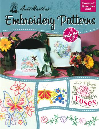 Book, Aunt Marthas Iron-on Transfer Pattern Book Flowers & Butterflies  402CP