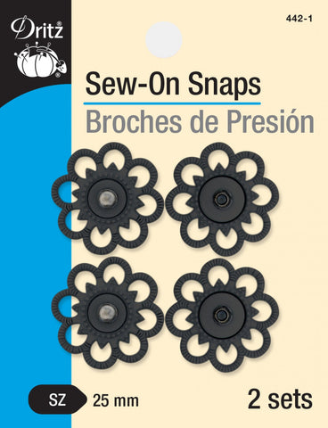 Snap, Sew In Snap Fasteners Black Flower 25mm Dritz 442-1