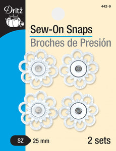 Snap, Sew In Snap Fasteners White Flower 25mm Dritz 442-9