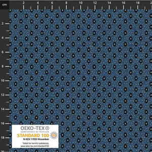 Fabric, Tiny Delight, Medium Blue Mini Dot Background/Black Dot motif, 4514-269