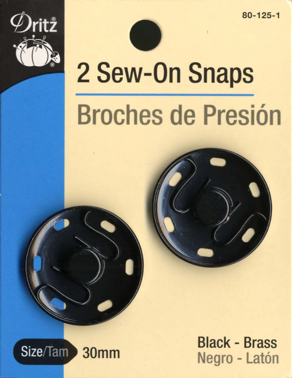 Snap, Sew In Snap Fasteners Large 1 1/4" Black 30MM 80-125-1