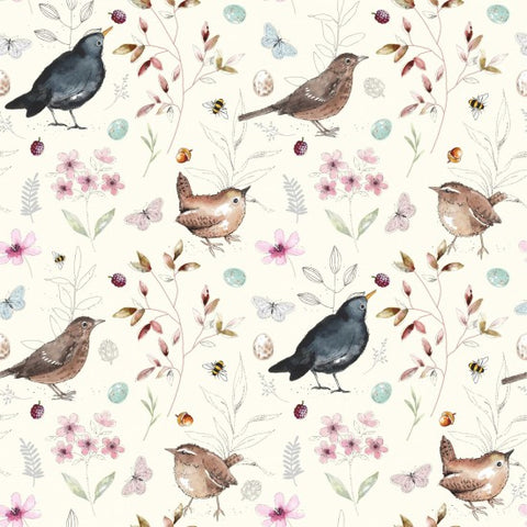 Fabric, Birdsong, Cream Birds 81050 Col. 1