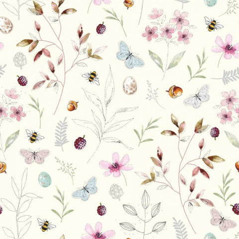 Fabric, Birdsong, Cream Floral 81050 Col. 3
