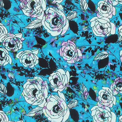 Fabric, Soft Touch Rayon Tropical Blue Rose 82121-62