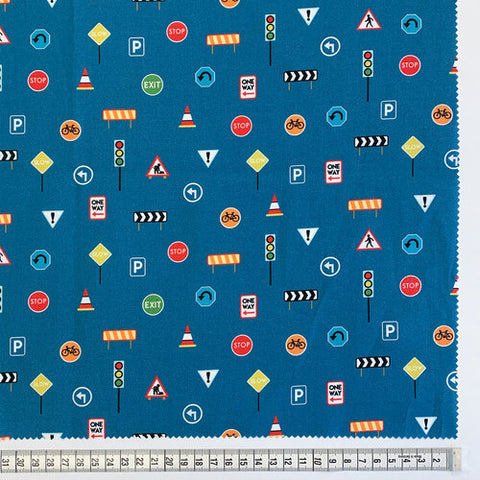 Fabric, Around Town Collection, Blue Road Signs Navy 80320