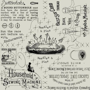 Fabric, She Who Sews, Vintage Text Gray C11343R GRAY