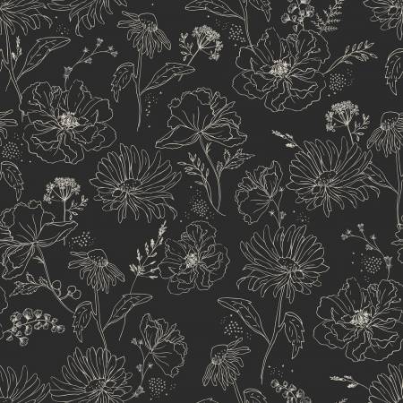Fabric, Honey Bee, Wildflower Black C11702R-Daisy