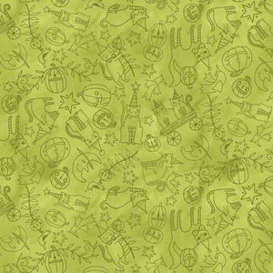 Fabric, Halloween Whimsy Icons Green C11823R-GREEN