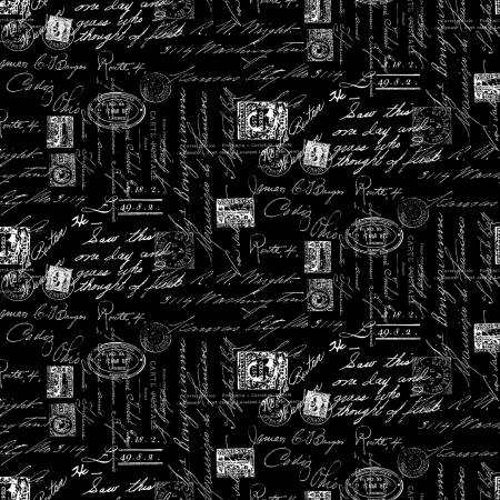 Fabric, Inked Black Fancy Script C8733 BLACK