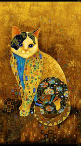 Fabric Panel, Cleo Gold Golden Bejeweled Cat CM1880-GOLD