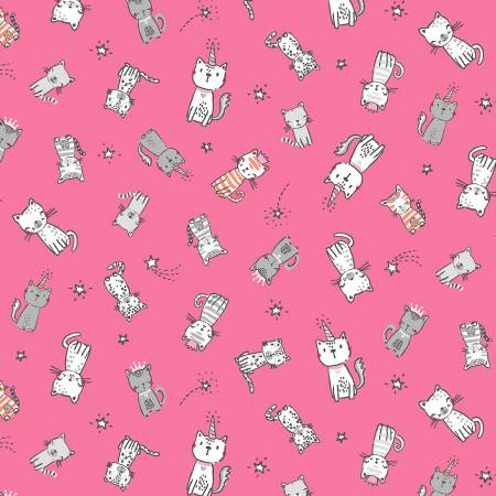 Fabric, Meowlogical, Pink Purring Friends CX9618-PINK