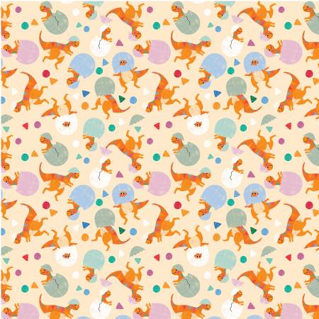 Fabric, Rainbow Dino, Hatching Dinos Peach, DC10041-Peac
