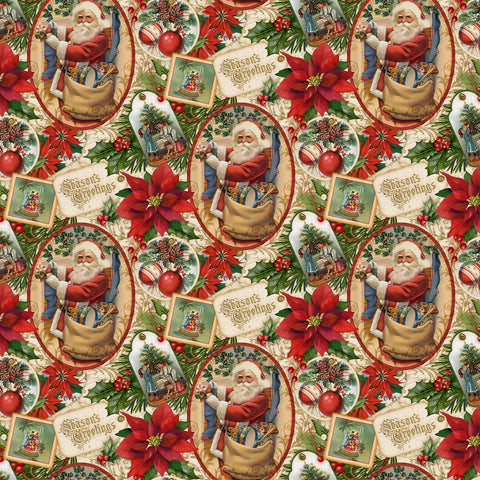 Fabric, Old Time Christmas, Seasons Greetings, Beige Multi DP24134 12