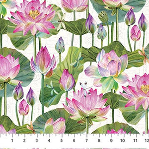 Fabric, Water Lillies Cream Multi Feature Floral DP25057-11