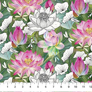 Fabric, Water Lillies Multi Floral with Toile DP25058-99