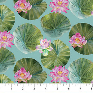 Fabric, Water Lillies Sea Foam Multi Floral with Toile DP25059-64
