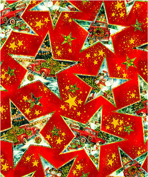 Fabric, Christmas Red Scenic Stars, Noel 2021-4301