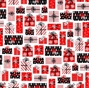 Fabric, Noel, Christmas Packages Cream Background 4361
