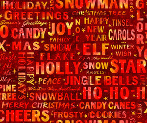 Fabric, Red Christmas Winter Words 4392-Noel 2021