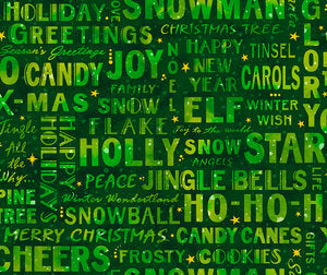 Fabric, Christmas Green Winter Words, 4394-Noel 2021