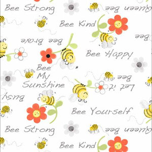 Fabric, Sweet Bees, White Bee Words Floral SB20362-100