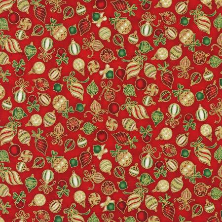 Fabric, Holiday Charms, Ornaments Red Christmas w/metalic SRKM199483