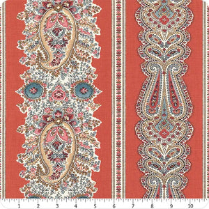Fabric, Ladies Legacy Cooper Red Julia's Stripe By Barbara Brackman 8350-11