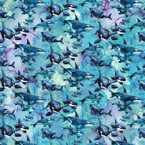Fabric, Whale Song Blue Multi Whales DP24982-44